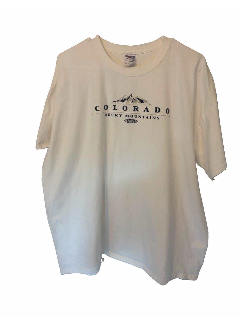 Vintage Colorado Rocky Mountains USA T-Shirt Mens 2XL White Jerzees Souvenir Tee